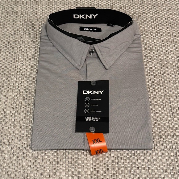 DKNY Long Sleeve Shirt XXL Light Gray Natural Stretch Mens Apparel Office Work - Picture 1 of 7